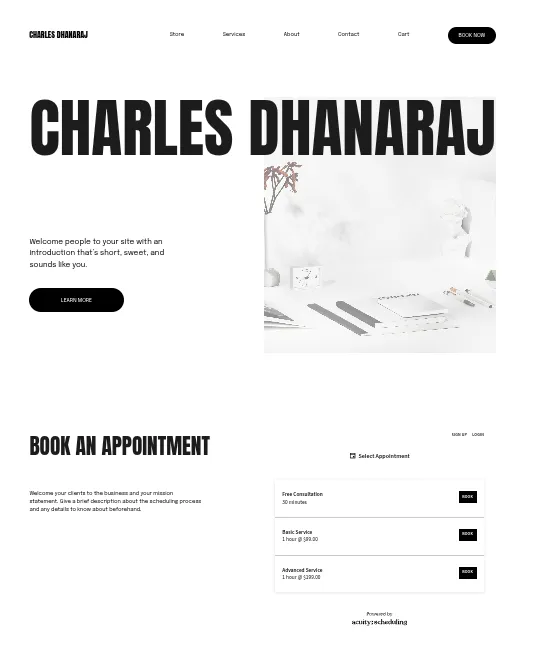 an initial home page created with the Squarespace getting started tool